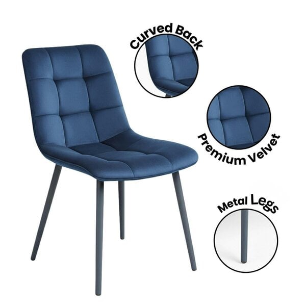 Kosy Koala Dining Table and 6 Chairs - Rustic Effect Dining Table With 6 Blue Velvet Chairs Dining Furniture
