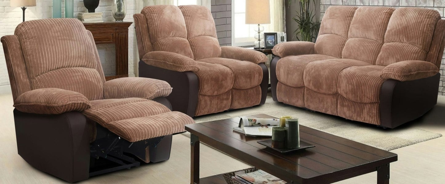 Comfy Living Sienna Recliner Sofa Set: Jumbo Cord Fabric for Ultimate Relaxation