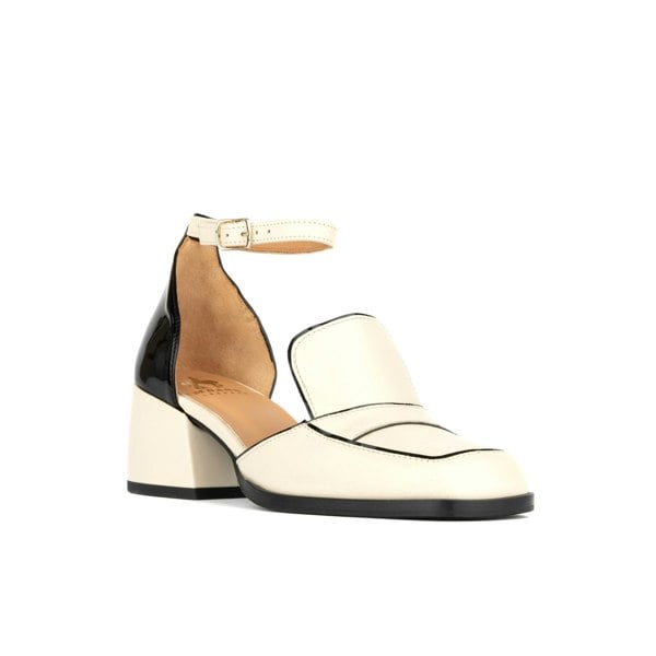 Embassy London Mayfair - Cream & Black - Women's leather square closed toe 2 inch heel sandal
