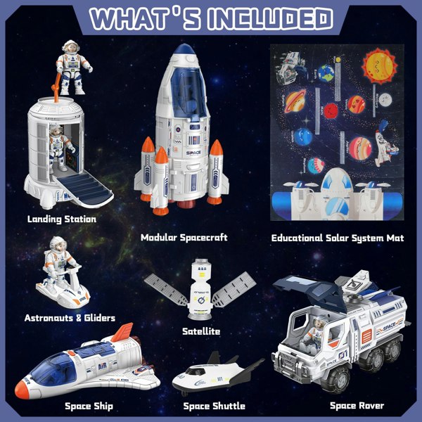 deAO Toys Rocket Ship Toys for Kids Space Shuttle Playset with Astronaut Figures Realistic Features for Imaginative Play and Learning