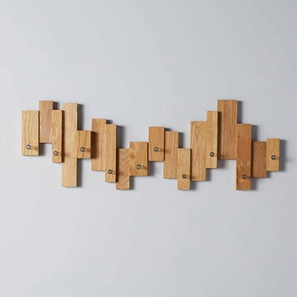 MijMoj Design Solid Oak Blocks Coat Rack - Acrylic Pegs