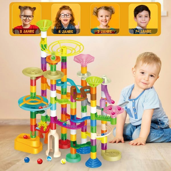 deAO Toys Kids' Marble Rolling Ball Track Set – Assembling Slides and Space Pipe Building Blocks