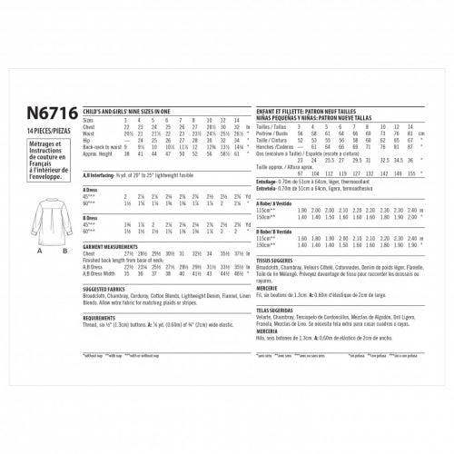 New Look Sewing Pattern 6716, Dresses for Kids, Teenagers, A (3-4-5-6-7-8-9-10-12-14) - Intermediate