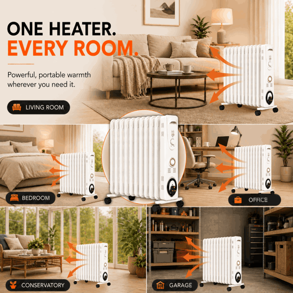 Mylek Oil Filled Electric Portable Heater Radiator with Adjustable Thermostat 2500w