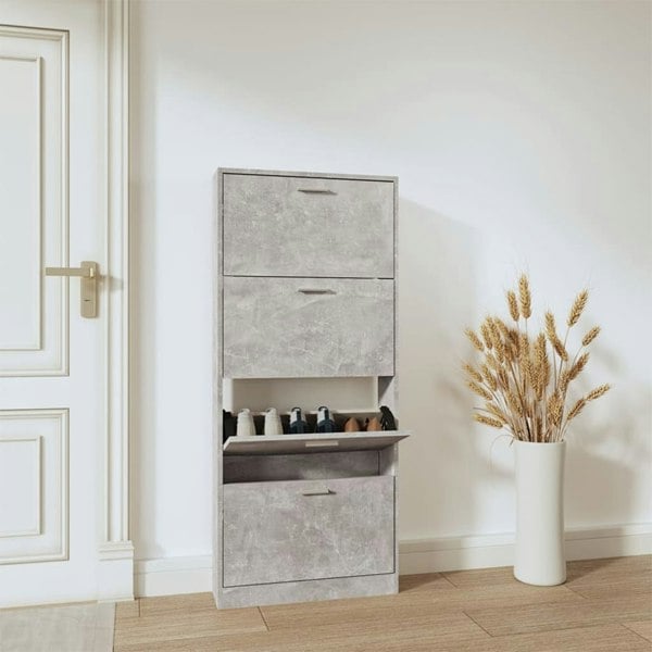 Berkfield Shoe Cabinet Concrete Grey 59x17x150 cm Engineered Wood