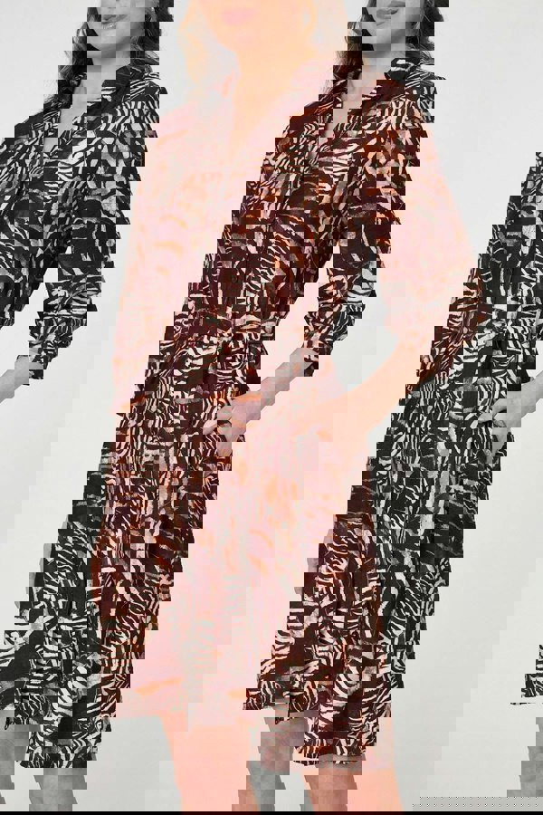 Brown | Animal Print Tie Waist Shirt Short Dress
