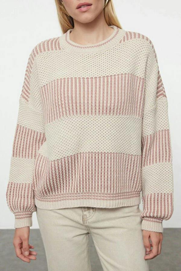 WOVCOR Wide Cut Striped Knit Sweater