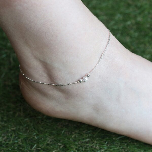 The Colourful Aura Sterling Silver Bead Summer Indie Boho Silver Indian Payal Anklet