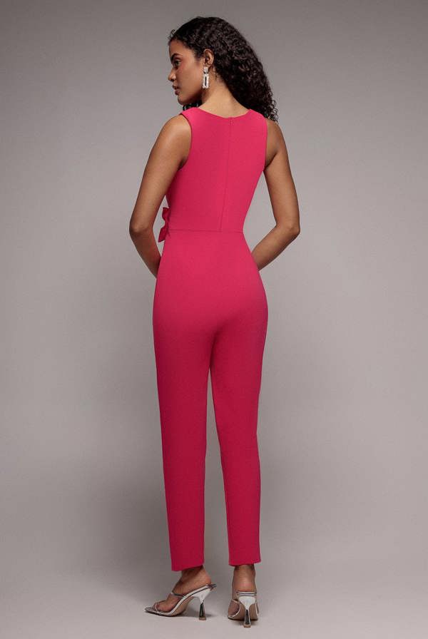 Buckle Plunge Bow Detail Jumpsuit - Cerise TR248VP