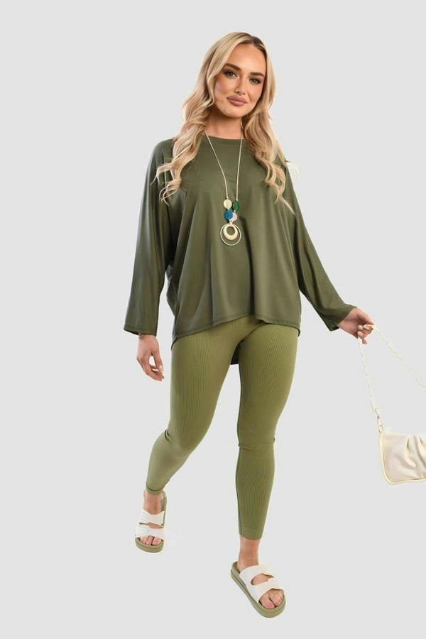 Emmy Casual Long Sleeve Loose Fit Top - Khaki