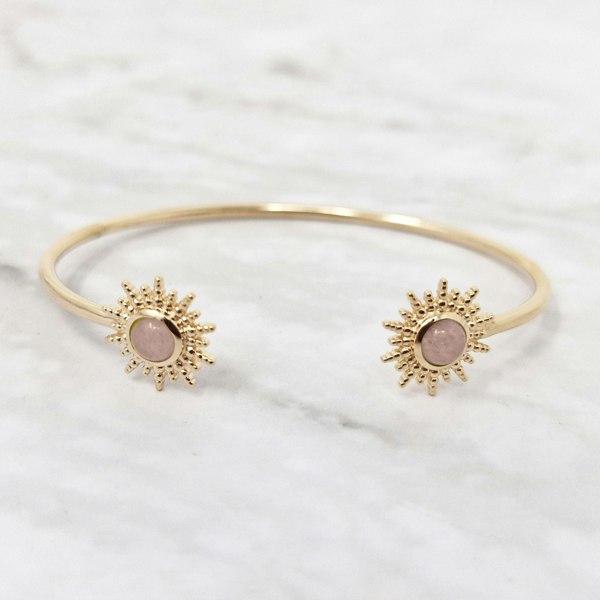 Rose Quartz October Birthstone Sunburst Bangle