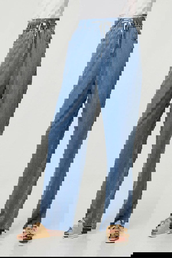 Blue | Denim Elasticated Waist Crop Trousers
