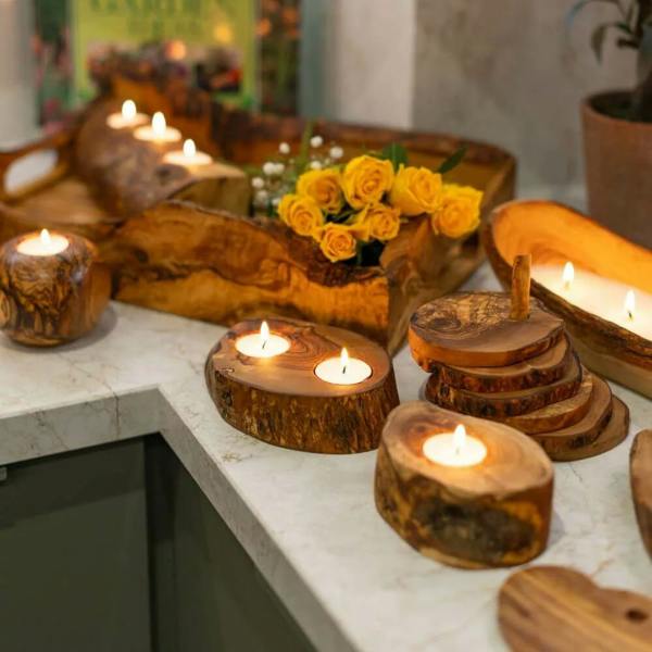 Olive Wood Candle Holders-1