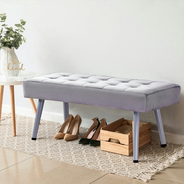 Kosy Koala Dining Table and 2 Benches Oak Effect Wood Table 2 Grey Velvet Benches Dining Room