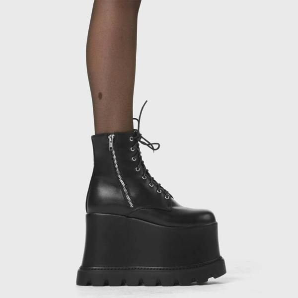 Lamoda Up In Arms Black PU Ankle Boots Urban Street Style with Modern Edge