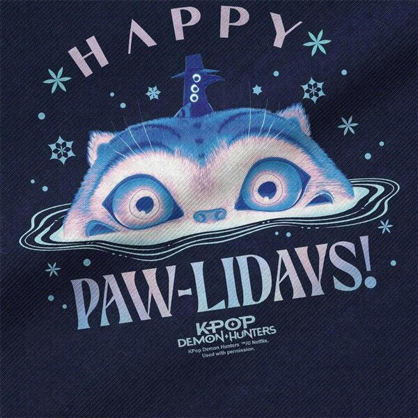 K-Pop Demon Hunters Happy Pawlidays Derpy Tiger Christmas Reusable Tote Bag - Navy