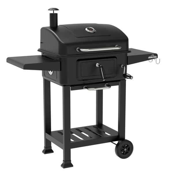 Dellonda Charcoal Grill BBQ Smoker & Trolley with 2 Side Shelves, Black - DG283