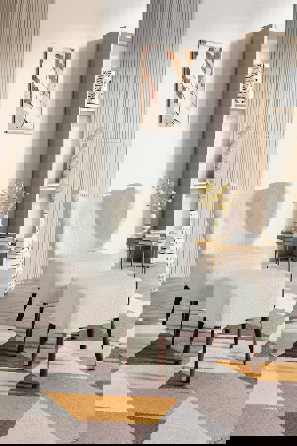 Living and Home 2Pcs Teddy Bear Fur Tufted Accent Chair with Footstool