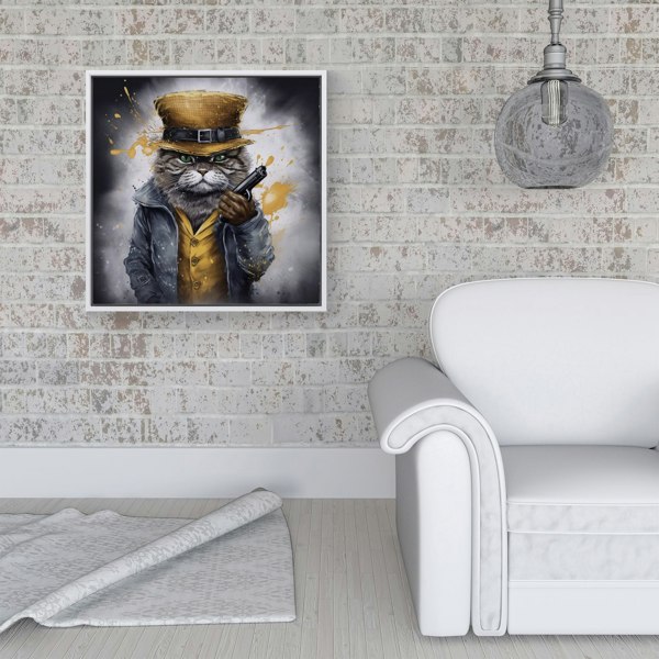 Warren Reed Splash Art Gangster Cat Framed Canvas