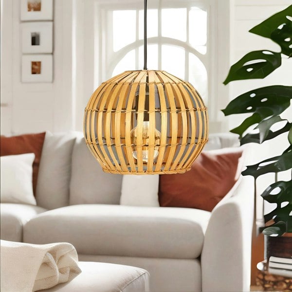 Rafaelo Mobilia Bambo Wicker Scandi Ceiling Light Pendant Shade Natural Brown