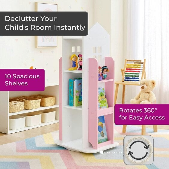 Neo Pink House Shaped 360° Rotating Kid's Freestanding Bookshelf