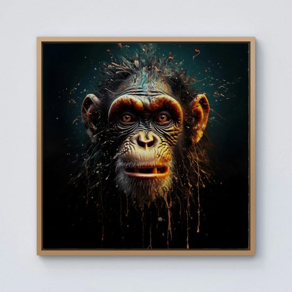 Warren Reed Splash Art Monkey Face Framed Canvas