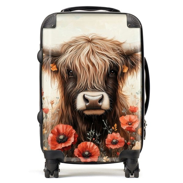 Warren Reed Highland Cow And Summer Flowers Suitcase