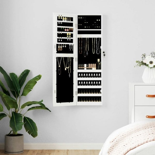 Berkfield Mirror Jewellery Cabinet Wall Mounted White 30x8.5x106 cm