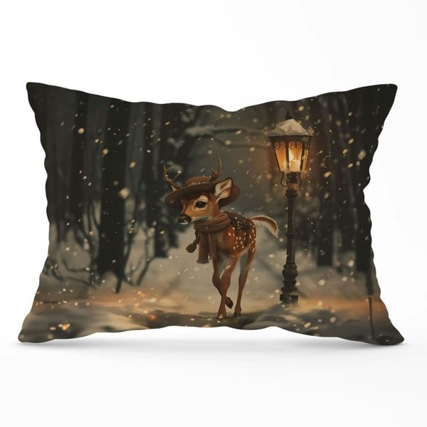 Warren Reed Fawn In A Snowy Scene Cushions