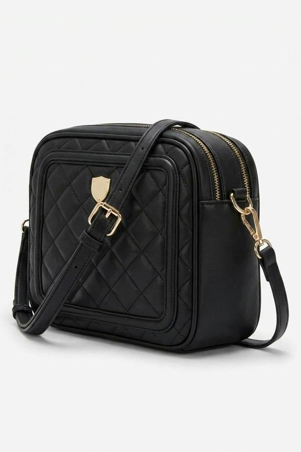 Constance Quilted Frame Crossbody Bag - Black