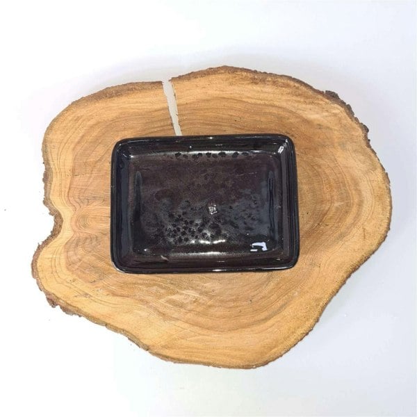 16cm Glazed Drip Tray | Rectangle | Black - Yorkshire Bonsai