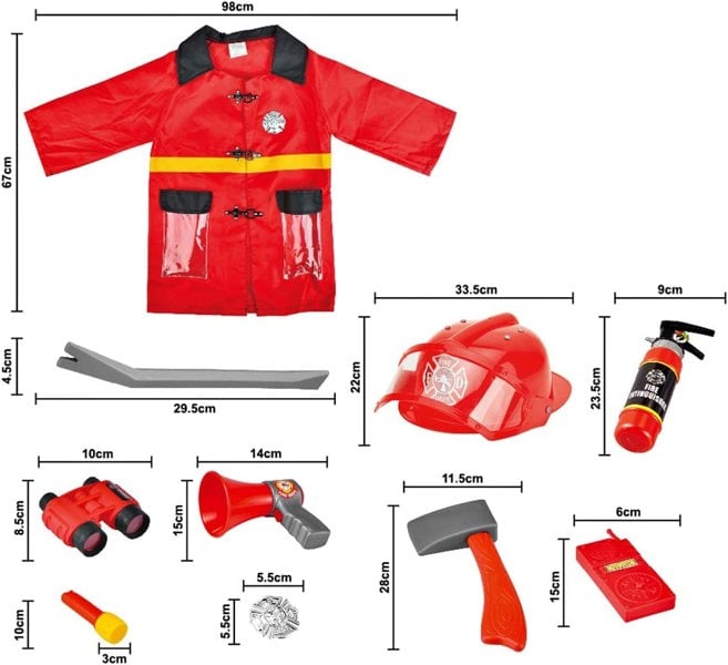 deAO Toys Washable Fireman Costume Set with Storage Backpack Real Water Shooting Extinguisher Halloween Role Play Set
