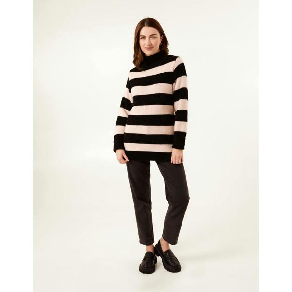 Blue Vanilla High Neck Striped Jumper