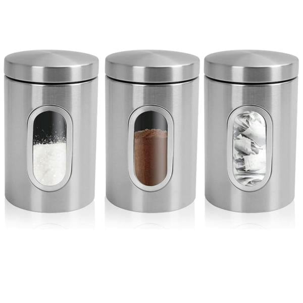 Top 3 3 Piece Kitchen Canister Set Coffee Tea Sugar Caddy Silver