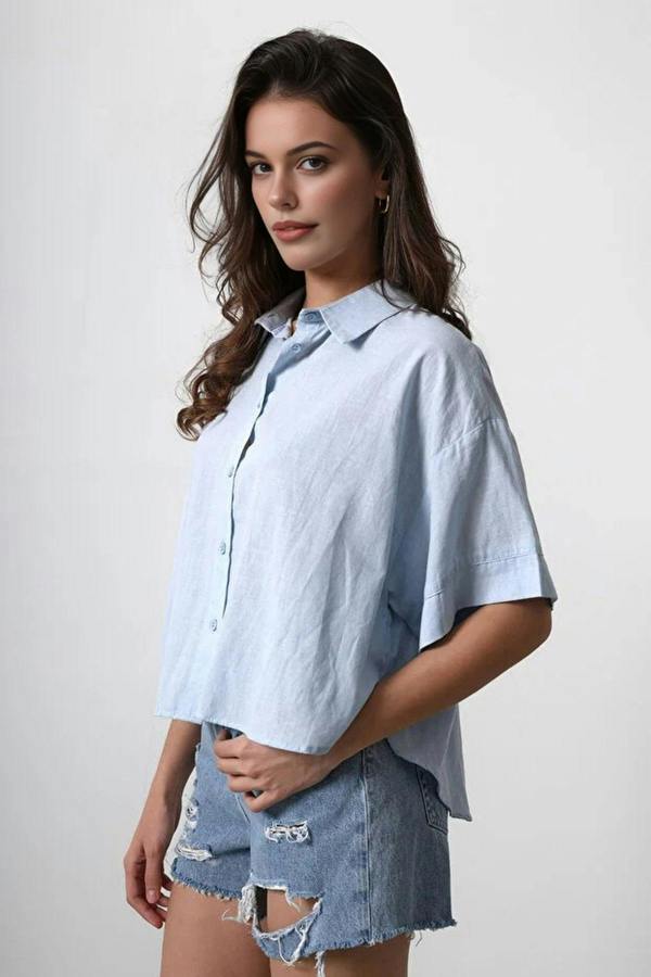 WOVCOR Short-Sleeve Dropped Sleeve Oversize Shirt