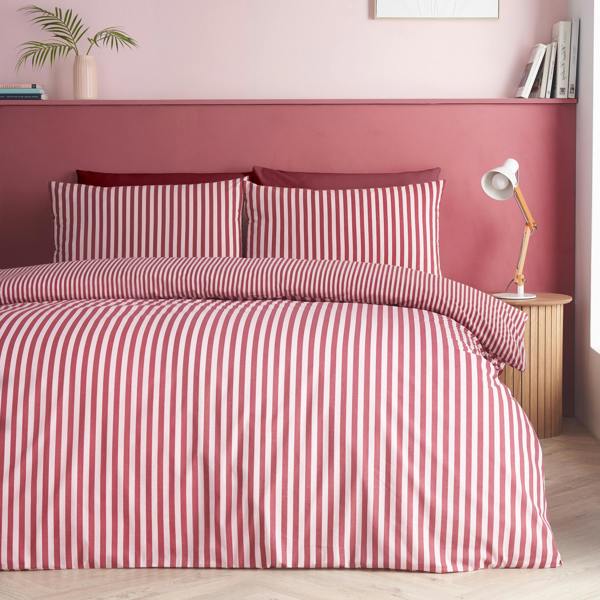 Catherine Lansfield Epping Textured Stripe Reversible Duvet Cover Set Burgundy