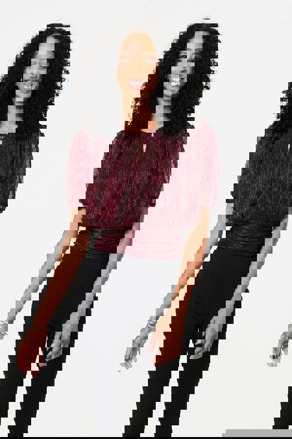 Pink | Glitter Mesh Ruched Semi Sheer Crop Top
