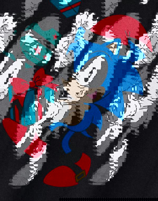 Sonic the Hedgehog Boys Black Christmas Presents Short Sleeved T-Shirt