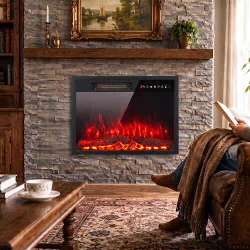 HOMCOM 26" Electric Fireplace Insert with 12 Flame & 4 Ember Colours