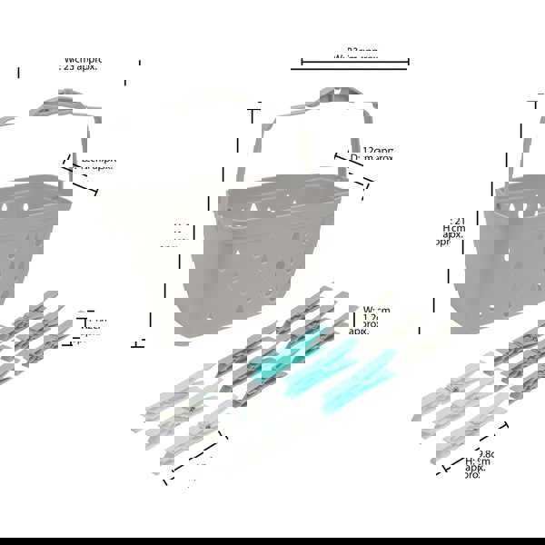 JVL Plastic Peg Basket, Grey with 24 Large Strong Plastic Pegs, Aqua