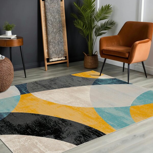 Livabliss City CIT2347 Modern Yellow Grey Blue Graphic Rug - 160 x 220 cm
