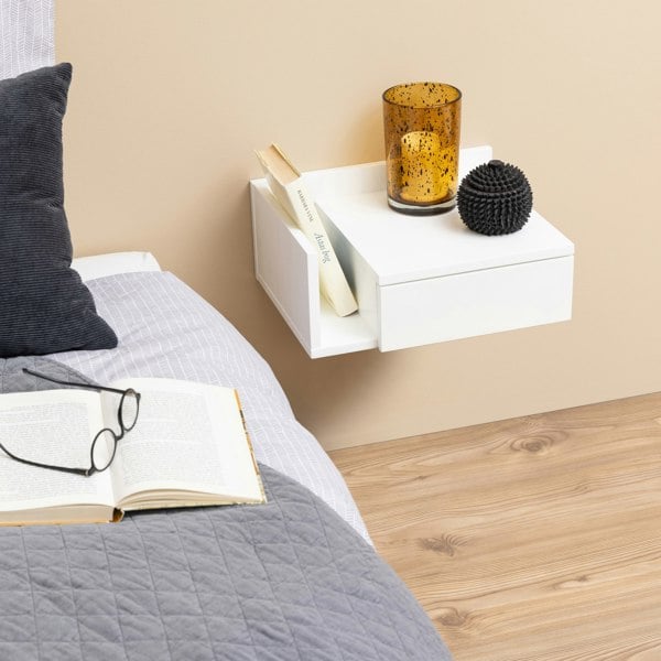 Furniture To Go Ashlan 1 Drawer Wall Mounted Square Bedside Table in White