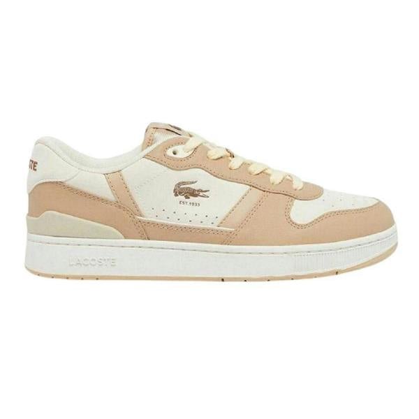 Lacoste Mens T-Clip Leather Low Cut Flat Trainers - Light Brown - 