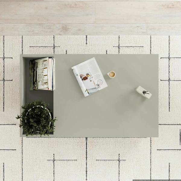 Decortie Modern Coffee Table 100cm with Vertical Planter Shelf & Open Storage Tray Table Black Metal Legs,Living Room, Ash Green