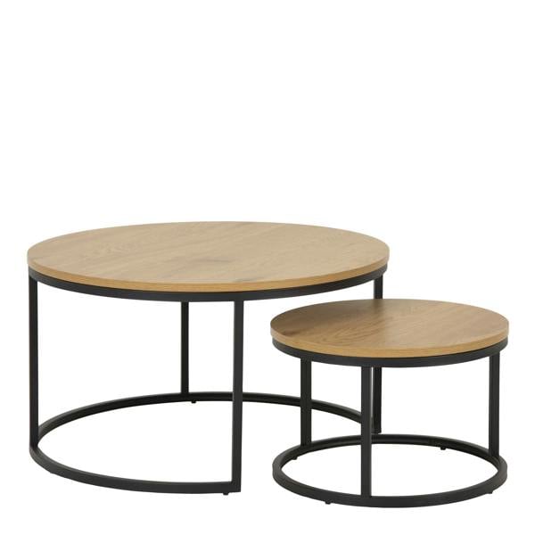 Wyld Haus Odense Wild Oak Effect Round Nesting Coffee Table Set Black Metal Legs