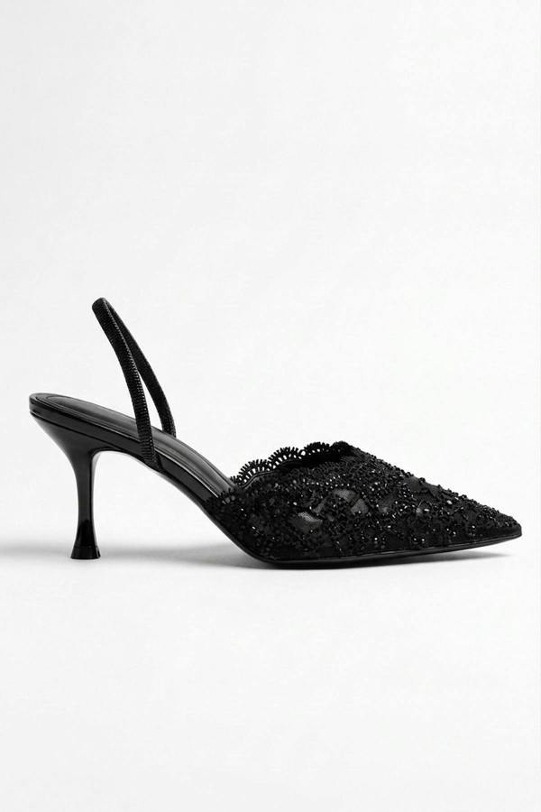 ikrush Genevieve Embellished Lace Mesh Pointed Heels