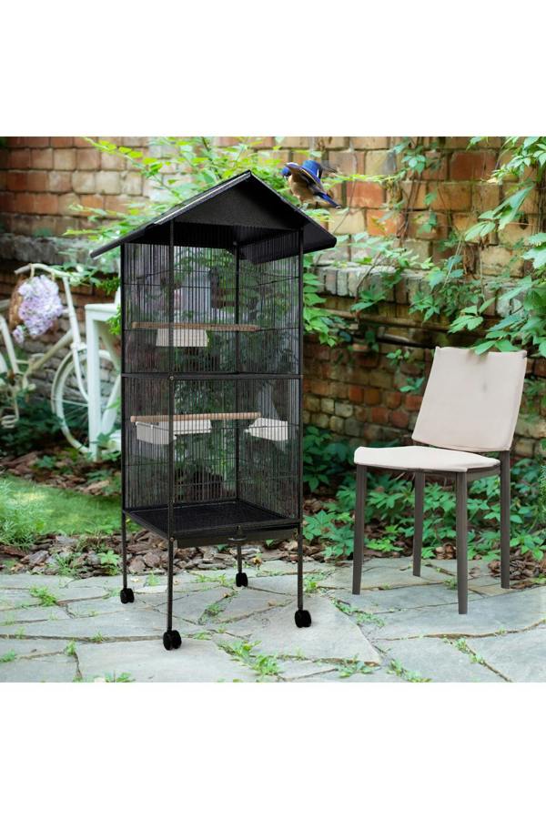 160cm Metal Frame Bird Play Stand with Feeding Bowls and Ladders