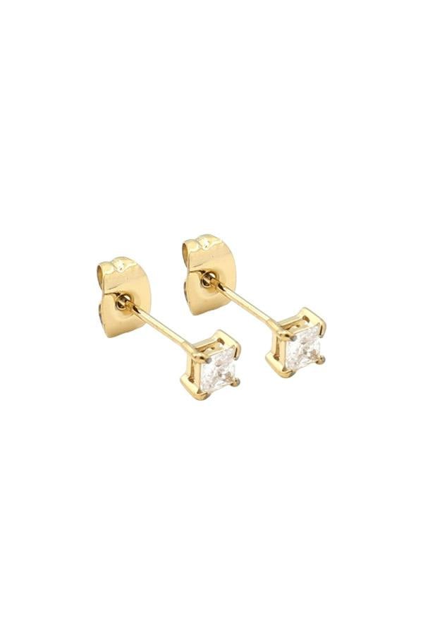 Say It With 3mm Princess Cut Earrings - Yellow Gold