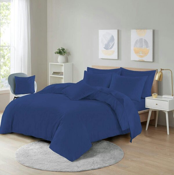 Night Zone Polycotton Duvet Cover Set – Plain Dyed Easy Care Bedding with Pillowcases - Royal Blue