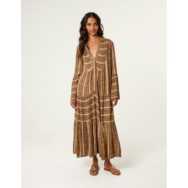 Blue Vanilla V Neck Aztec Smock Dress